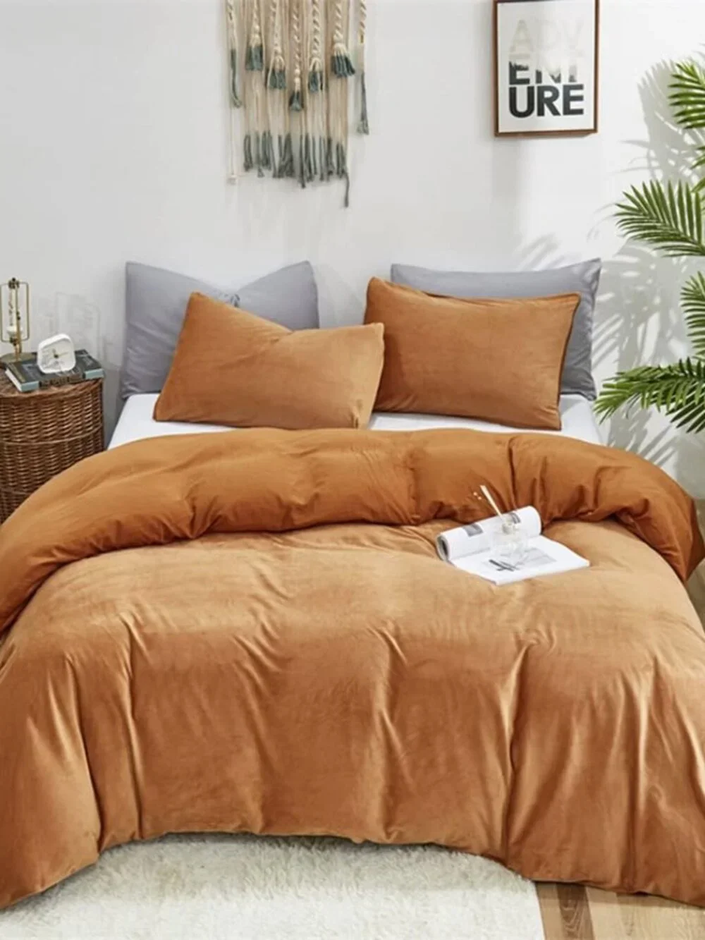 Luxlovery Pumpkin Velvet Comforter Set Full Rust Flannel Bedding Comforter Set